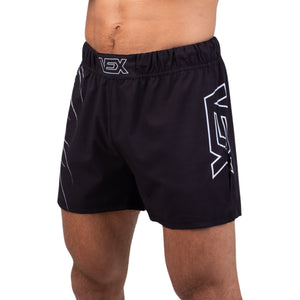 ABYSS SERIES Hybrid MMA Shorts worn by a model, side view showing the VEX leg panel