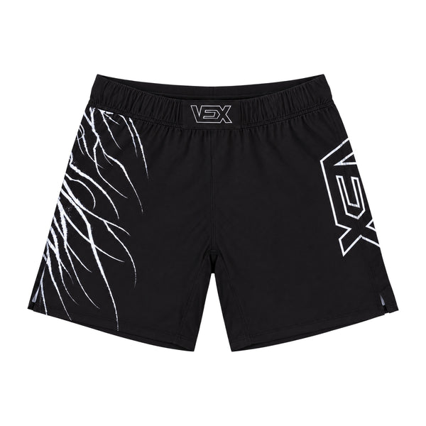 ABYSS SERIES MMA Shorts, front view, flat lay on white background