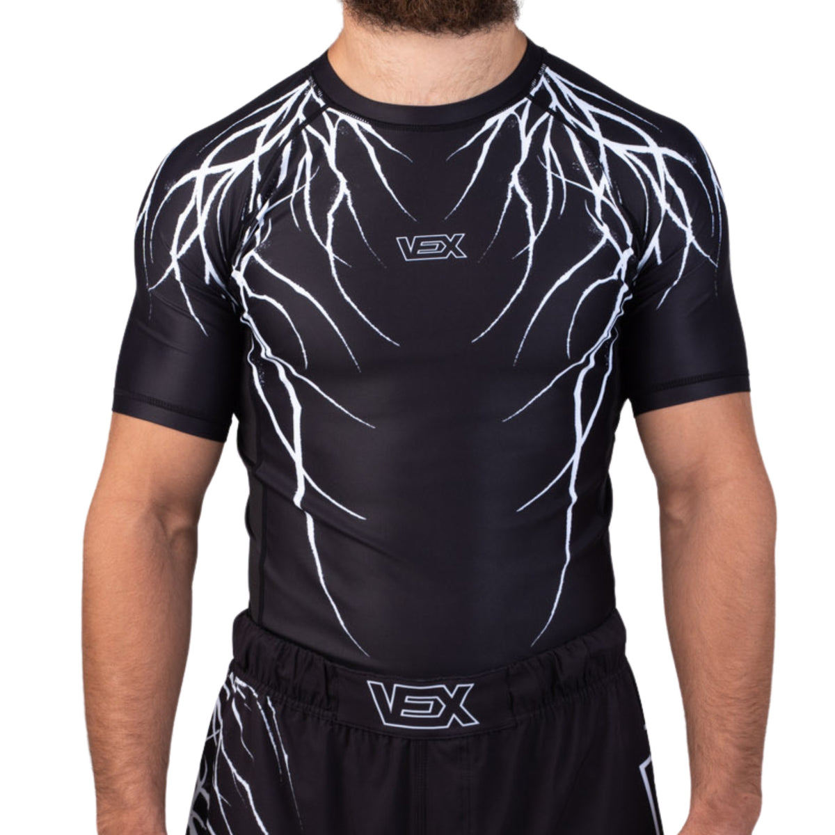 ABYSS SERIES rash guard worn by a model, front view
